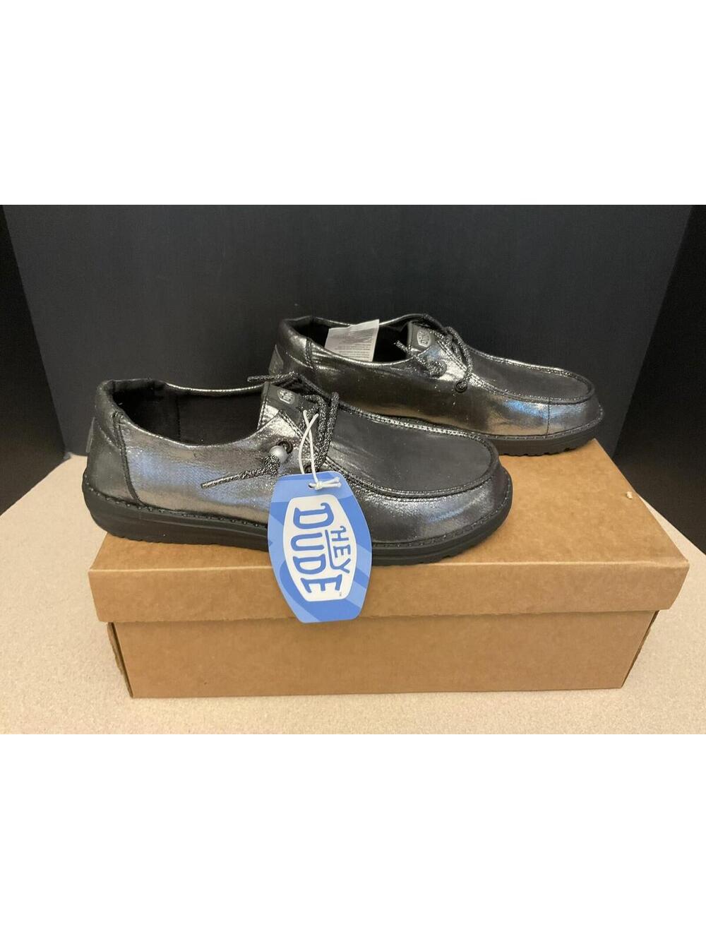 New! Womens Hey Dude Wendy Metallic Shine/Black Slip On Shoes. Size 8. Awesome!